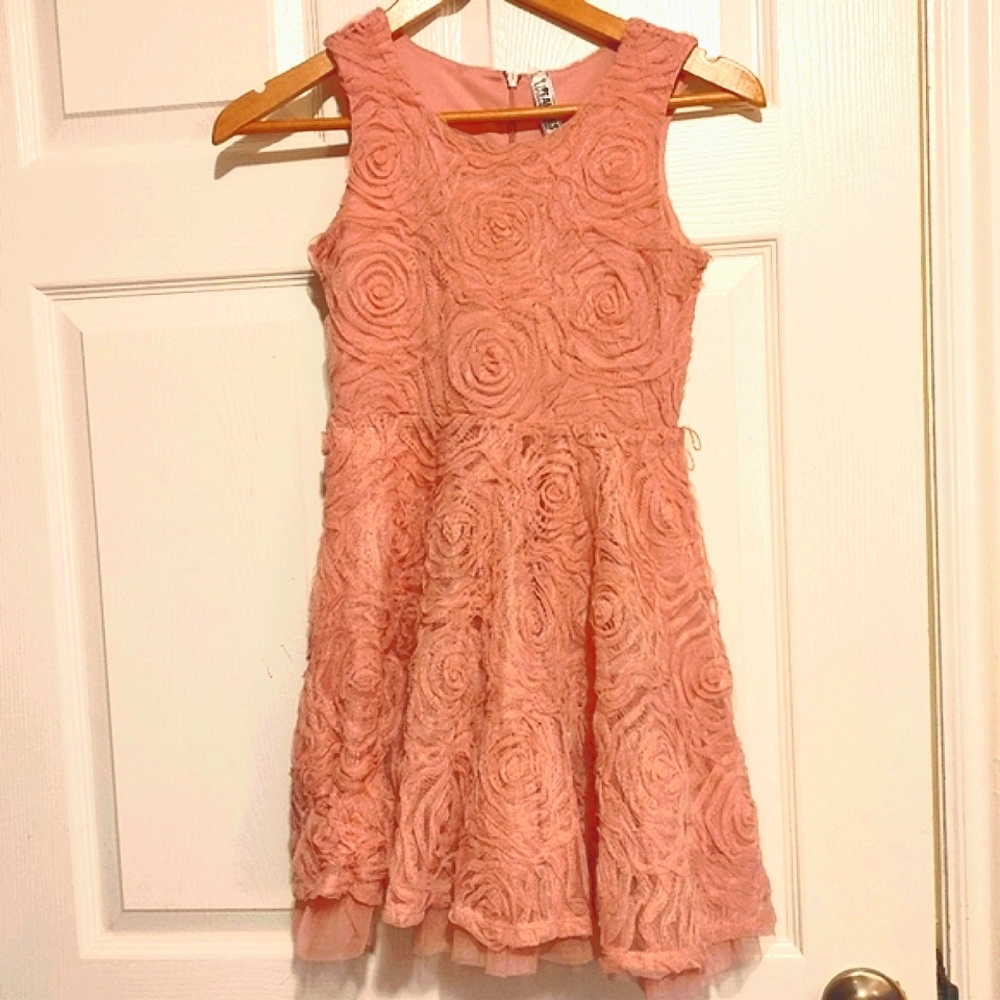 Girl's Beautee's dusty pink tulle rosette sleeveless dress
